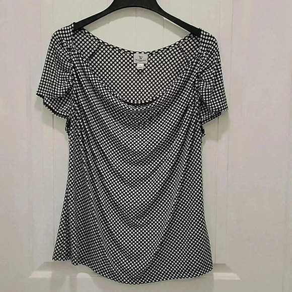 Worthington Stretch Black White Polkadot Short Sleeve Blouse Size XL - Picture 6 of 6